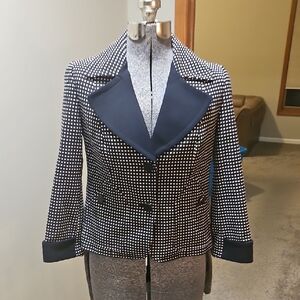Talbots Polka Dot Navy Blue Blazer With Contrast Lapel